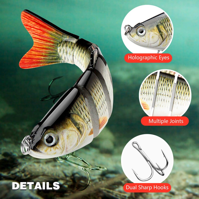 CharmYee Bass Fishing Lure Topwater Bass Lures Fishing Lures Multi Jointed Swimbait Lifelike Hard Bait Trout Perch (Pack of 3) - Image 4